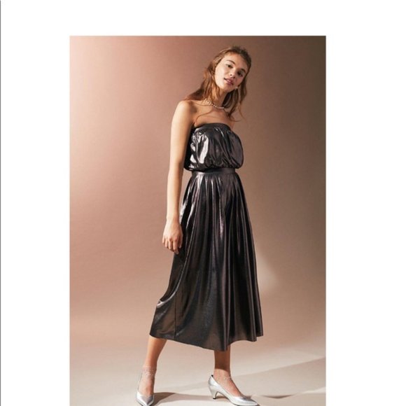 Urban Outfitters Metallic Gunmetal/Bronze Strapless Jumpsuit - Picture 2 of 13